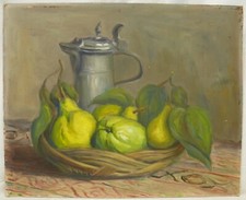 (B27) Ölgemälde "Stillleben mit Birnen und Zinnkanne" Edouard Haldimann