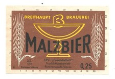 Bieretikett Breithaupt Brauerei Berlin DDR VERLEGER LPG FREUNDSCHAFT FÜRSTENW.