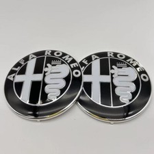 2PCS ALFA ROMEO Emblem Schwarz Chrom 74MM Front Heck Scudetto 147 156 159 166 *