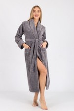 Damen langer Bademantel Frottee Saunamantel sehr weich Grau Bambus Baumwolle