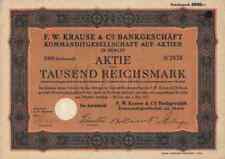 F.W. Krause Bank 1927 Berlin Krausewerk Neusalz Oder 1000 RM Historische Aktie