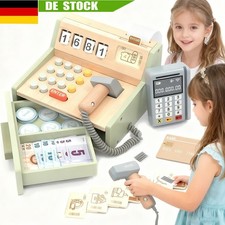HOLZ Kinder Kasse mit Scanner für Lebensmittel Kaufladen Zubehör Set Spiel Laden