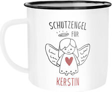Emailletasse Becher Emaille Schutzengel mit Name personalisierte Geschenke