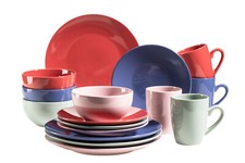 Kombiservice 16tlg bunt für 4 Personen glasiertes glänzendes Steinzeug Mäser