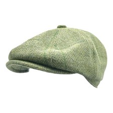 HARRIS-TWEED Schiebermütze grün  BAKERBOY  herringbone warm