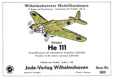 Alter Wilhelmshavener Modellbaubogen 1800 Jade Verlag - Heinkel He 111 - 1:50