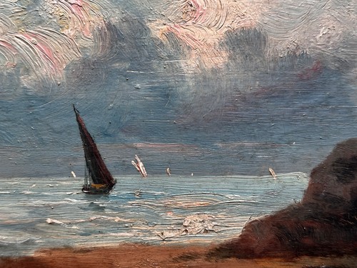 Altes gemälde boot - gemälde, küste