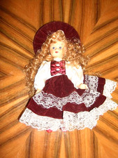 alte dekorative Puppe, blonde lange Haare u. dunkelblaue Augen, Höhe ca. 22 cm