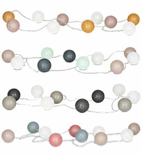 10er Lichterkette LED Ø6cm Kugeln Girlande Lampions Baumwolle 4 Farben Deko