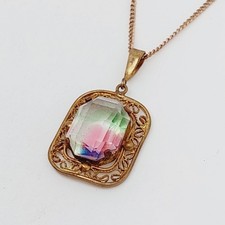 Antikes Collier Kette Biedermeier Stil Rheinkiesel Double Schmuck Vergoldet