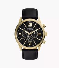 Fossil Flynn Chronograph BQ2823 Herren Uhr Gold/Schwarz Leder - NEU OVP Box