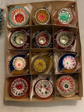 Alte Christbaumkugeln Christbaumschmuck 12 Reflexkugeln Oliven Glas bunt Vintage