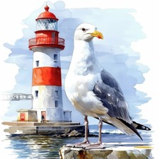 Wandbild Leuchtturm Möwe