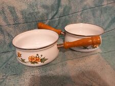 2 Emaille Pfannen Blumen DDR Stiel-Topf   Stielpfannen Nr.1