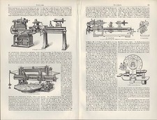 Lithografie 1905: Drehbank. Eisen Schrauben-Zentrier-Futter Leit-Spindel-Support