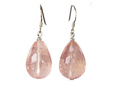 Ohrringe aus Rosenquarz in facettierter Tropfenform Briolett 925 Silber Ohrhaken