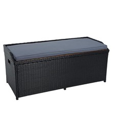 B-Ware Sitzbank Gartenbank mit Auflagenbox Rattan Kissentruhe Polyrattan Schwarz