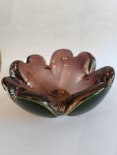Massive Murano Glas Schale Kleeblatt Form Mangan Grün Farbe Vintage Top