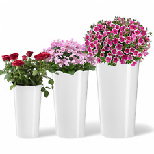 Runder Blumentopf mit Einsatz Blumenkübel Weiß Hochglanz Übertopf Pflanzkübel
