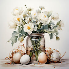 Wandbild Tulpen Vogeleier Glas