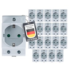 20x NEU Schuko- Einbausteckdose GRAU für DIN Hutschiene Schaltschrank Verteiler