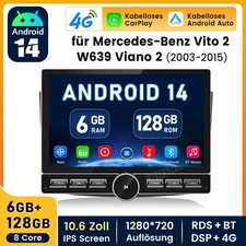 10" 128G Android 14 Autoradio Carplay GPS Nav Für Benz Viano Vito W639 2005-2010