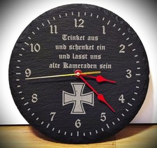 Wehrmacht Landser eisernes Kreuz - Wanduhr aus Schiefer ⌀ 25 cm