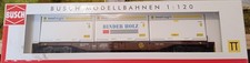 Modelleisenbahn Spur TT, Containerwagen mit 3 Holzschnitzelcontainern von BUSCH