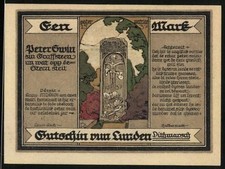 Notgeld Lunden in Dithmarschen 1921, 100 Pfennig, Denkmal von 1537 und Wappen 