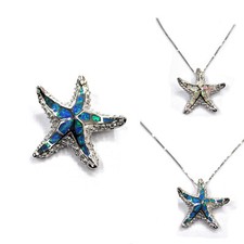 Silberkette 925 Silber Halskette Silber synth.Opal Seestern Anhänger Blau 