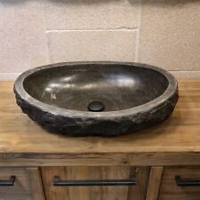 WAVE Aufsatzwaschbecken Blaustein roh Naturstein Waschtisch Schale anthrazit 
