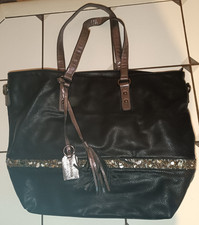EMILY & NOAH Henkeltasche Mittel Damen Tasche schwarz braun Casual-Look Glitzer