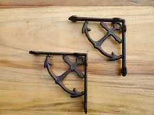 2 Regalwinkel Anker Gusseisen Regalstützen Antik Stil  braun massiv Wandregal