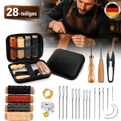 28x leder nähset mit nähahle - leder,
