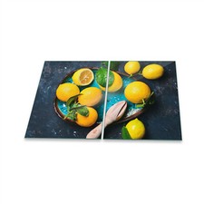 Herdabdeckplatte Ceran 2-Teilig 2x40x52 Zitrone Gelb Abdeckung Spritzschutz Glas