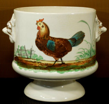 Blumen über topf antik Henne Hahn handgemalt Löwenköpfe  H 19,5  Dm 18cm