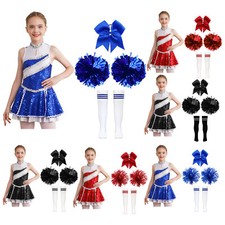 Kinder Mädchen Cheerleading Tanz Outfits Funkeln Cheerleaderuniform 5Stück
