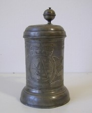 Antiker seltener Walzenkrug Zinn Sachsen 1802