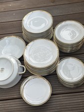 48tlg. Speiseservice, altes handbemaltes Porzellan, Teller, Terrine