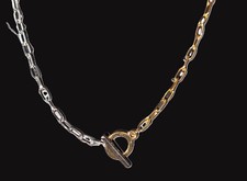 Kette Halskette UNISEX Bicolor Gold Silber Knebelverschluß MODESCHMUCK Glieder