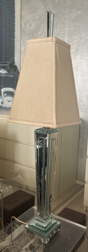 Tischlampe glasfuß mit beigem - tischlampe,