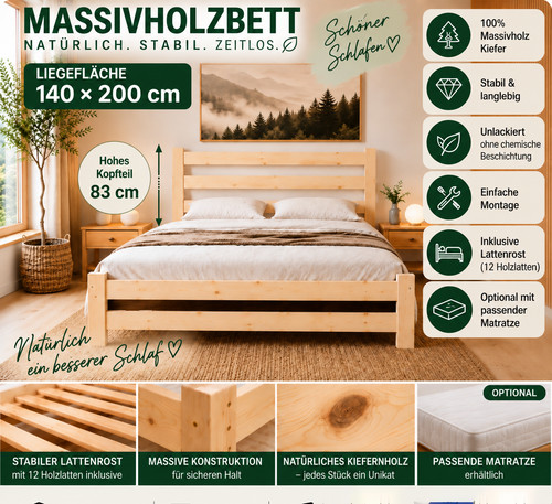 Holzbett 140x200 aus massiver