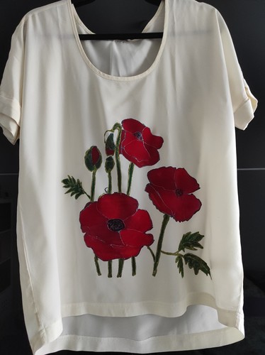 Seidenbluse 48 handbemalt - seidenbluse,