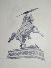 Karl Österreich Nachlass Hans Strohofer Tusche-Zeichnung Reiterbildnis Wien 1950