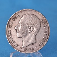 Spanien 5 Pesetas 1885 Alfonso XII. 25 g Silber 900 ss