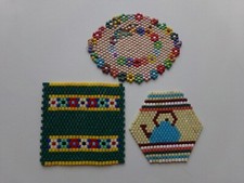 3 Glasperlenuntersetzer Glasperlen Deckchen Glasperlendeckchen Blumen