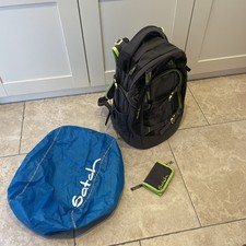 SATCH Schultasche Schul-Rucksack Grau + Geldbeutel u Regenschutz Hülle