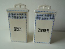 2 x Keramik Deckeldosen ZUCKER & GRIES alte Vorratsgefäße 1920er Jahre