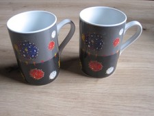 2 Sophienthal Tasse Kaffeetasse  Becher Kaffee Kaffeebecher grau blau rot gelb