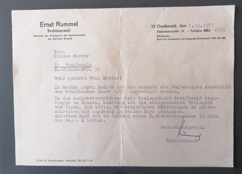 Ddr rechtsanwalt brief - ddr, 1971